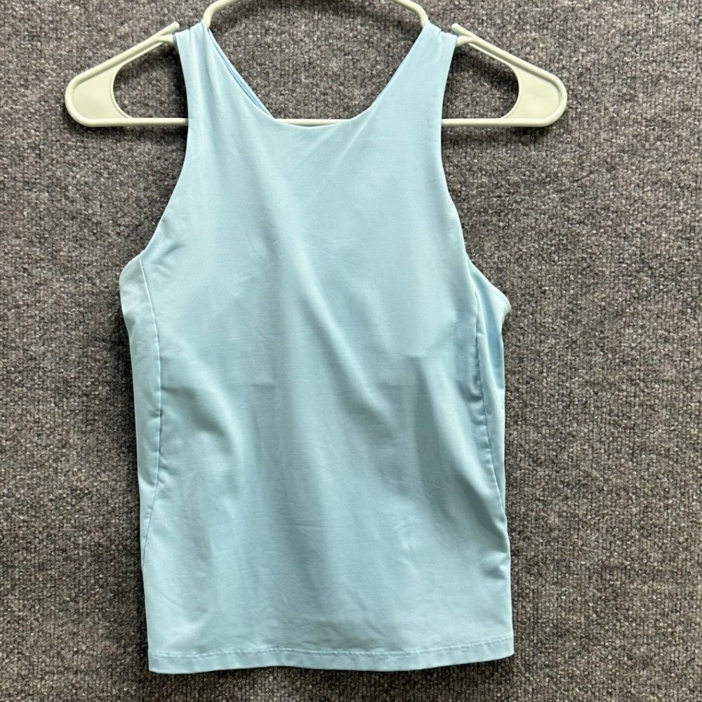 Athleta Womens Light Blue High Neck Racerback Tank Top with Shelf Bra Size S